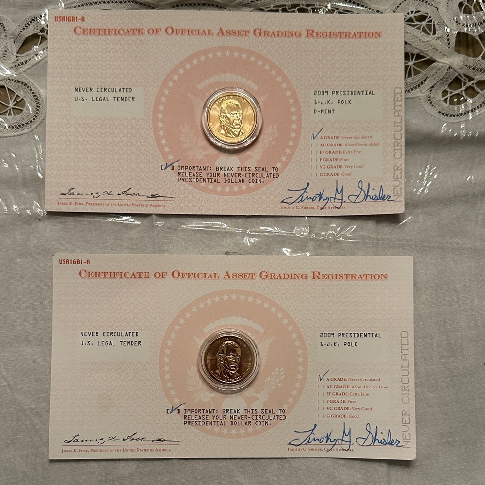 2 2009 Never Circulated James K.Polk Presidential Dollar Coins